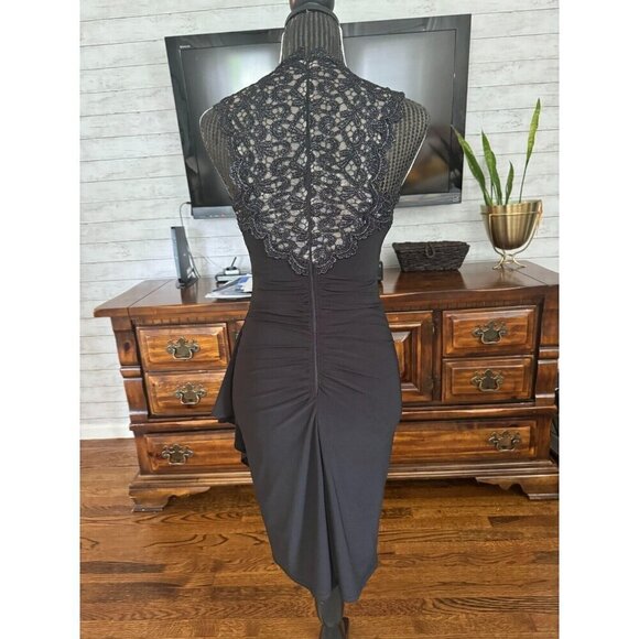 Cache Sleeveless Black Lace Mid length Cocktail Sheath Dress Size 0 - Picture 3 of 6